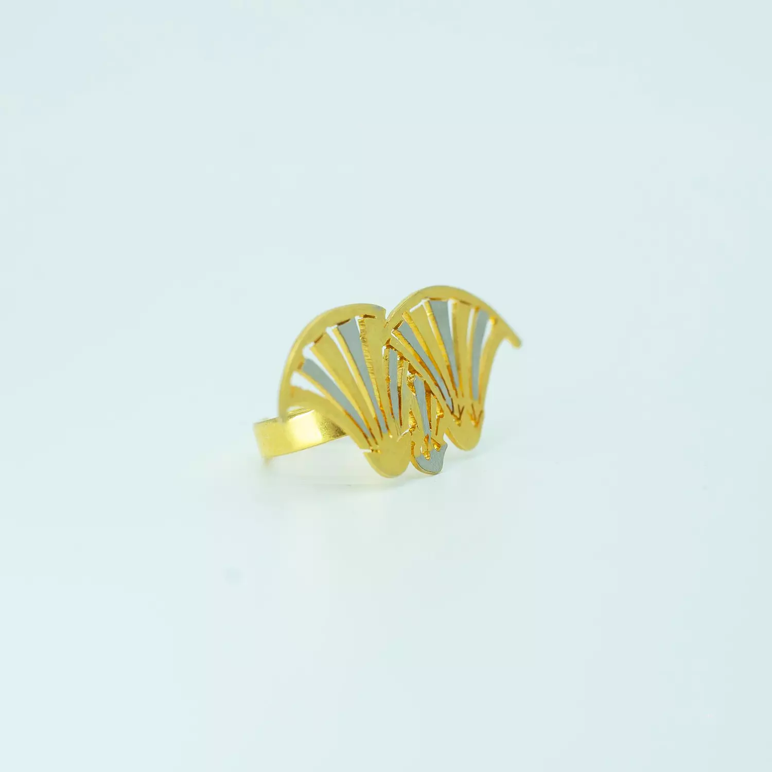 Hand-carved copper ring, gold and platinum plated, free size, lotus flower 2