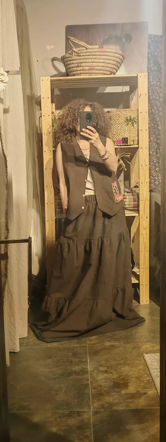 Boho Brown gabardin tiered skirt 2