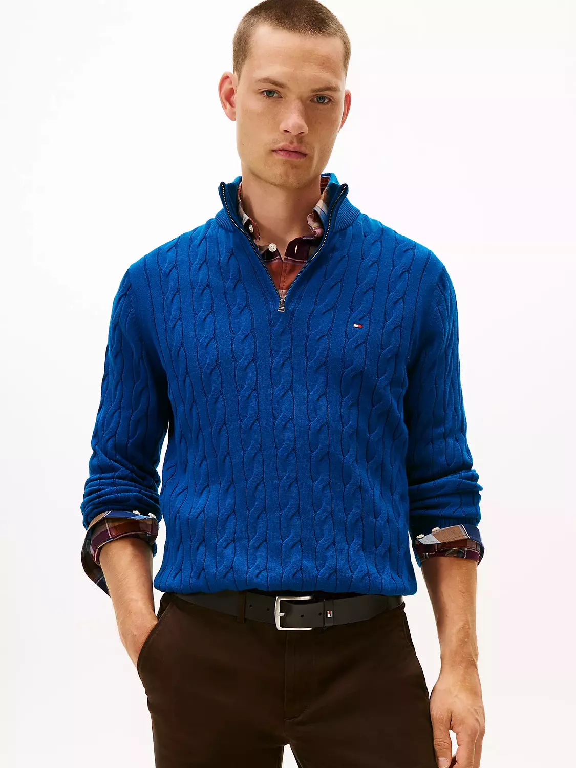 Cable Knit Mockneck Quarter-Zip Sweater hover image
