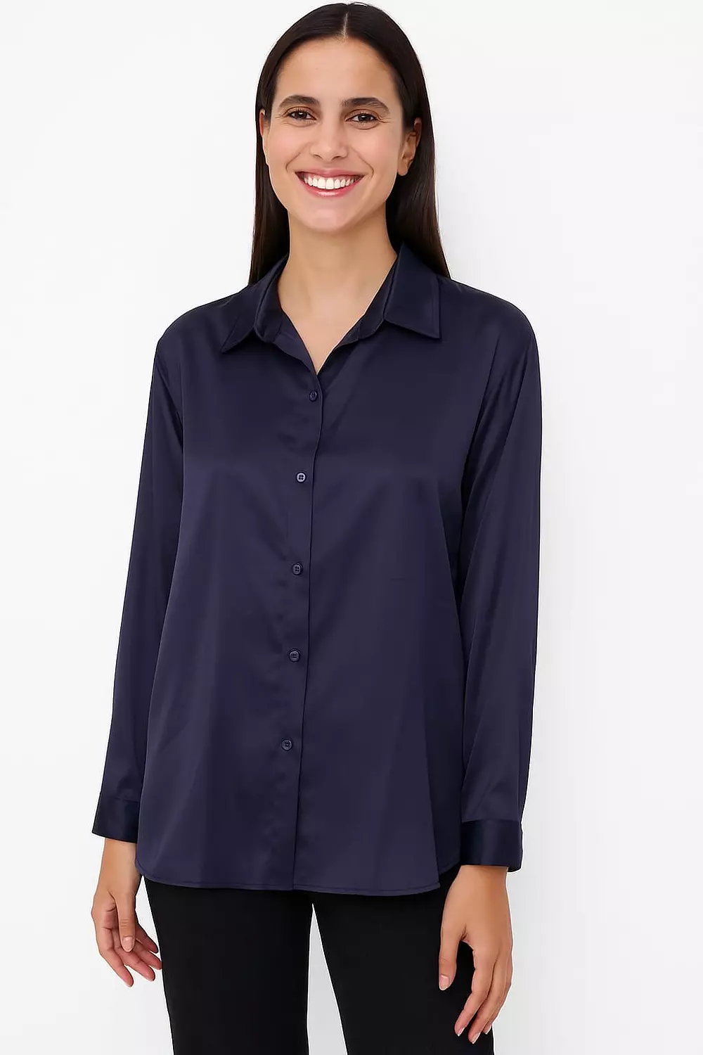Fashion Satin Shirt- Dark Blue image