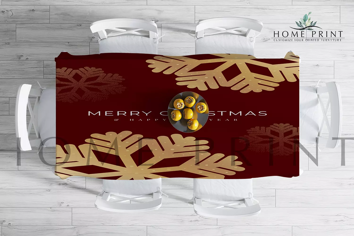Christmas Tablecloth  - Snowflakes - Dark red Design -150 cm in 250 cm  image