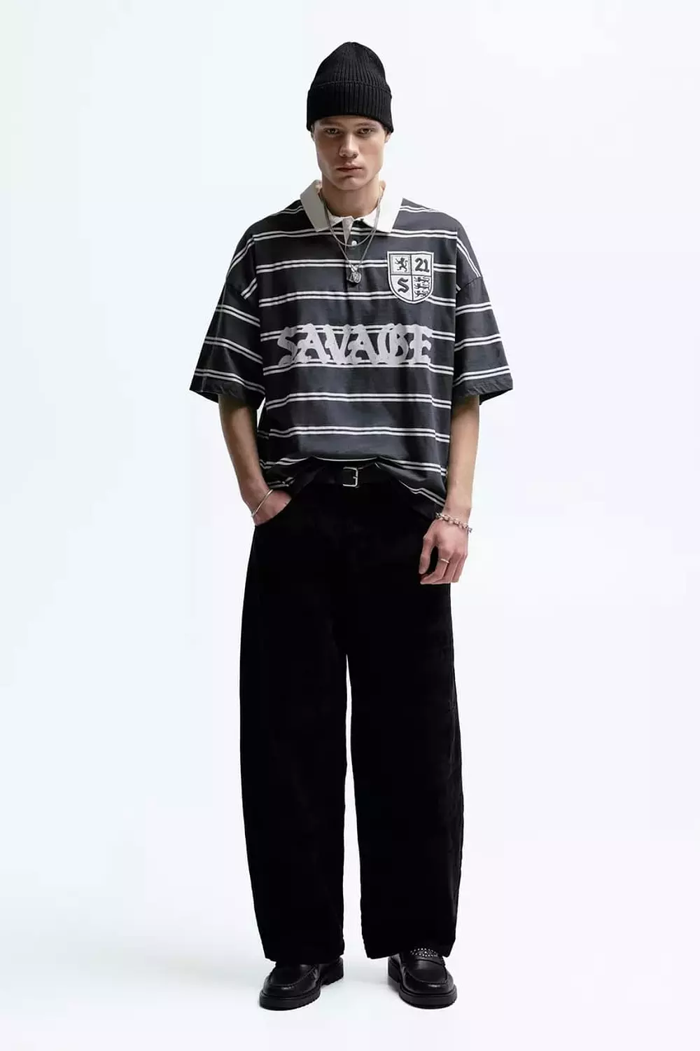 PULL&BEAR 21 SAVAGE STRIPED POLO T-SHIRT 7