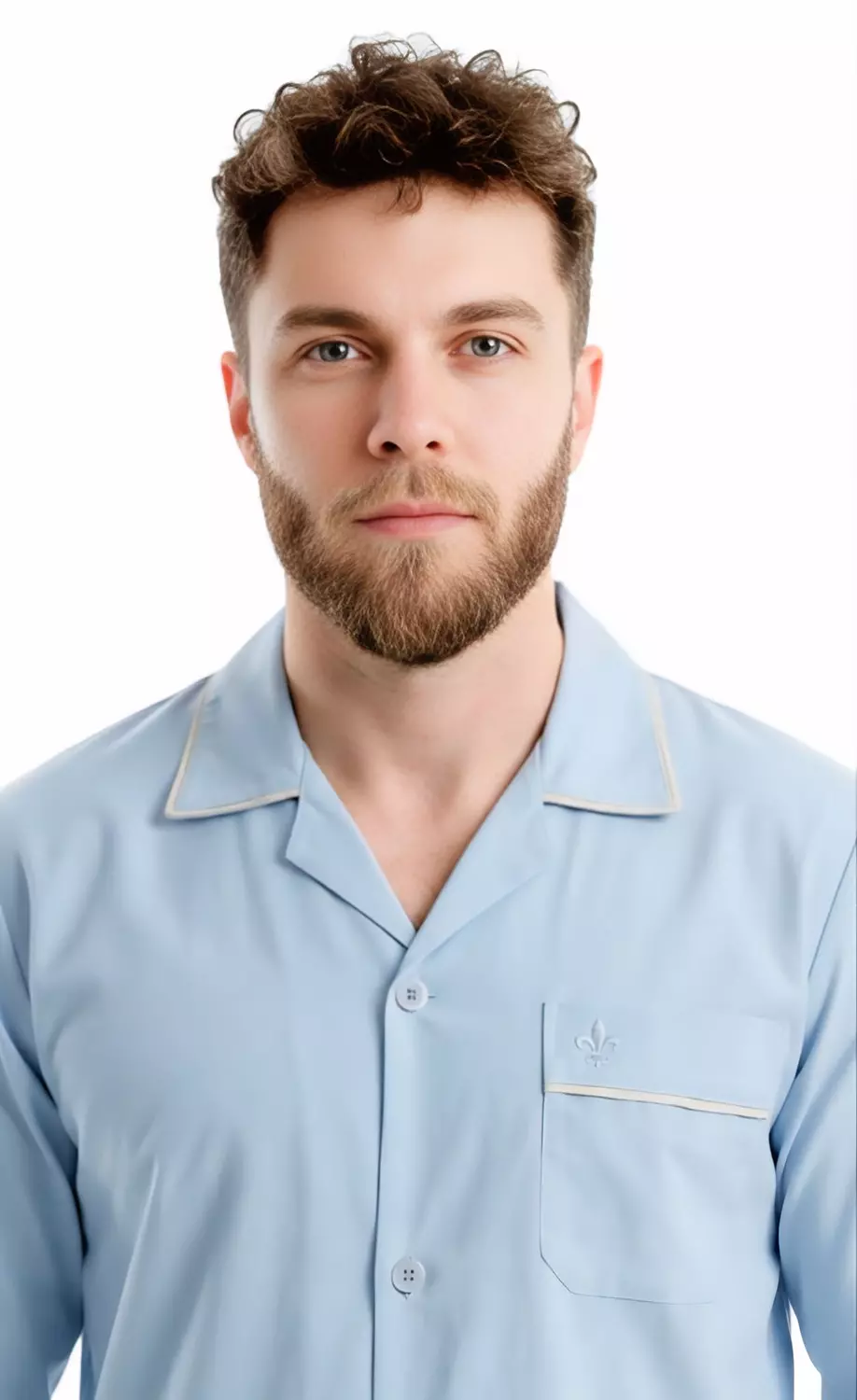 Men's Classic Long Sleeve Pajamas Set - 2454 - Blue hover image