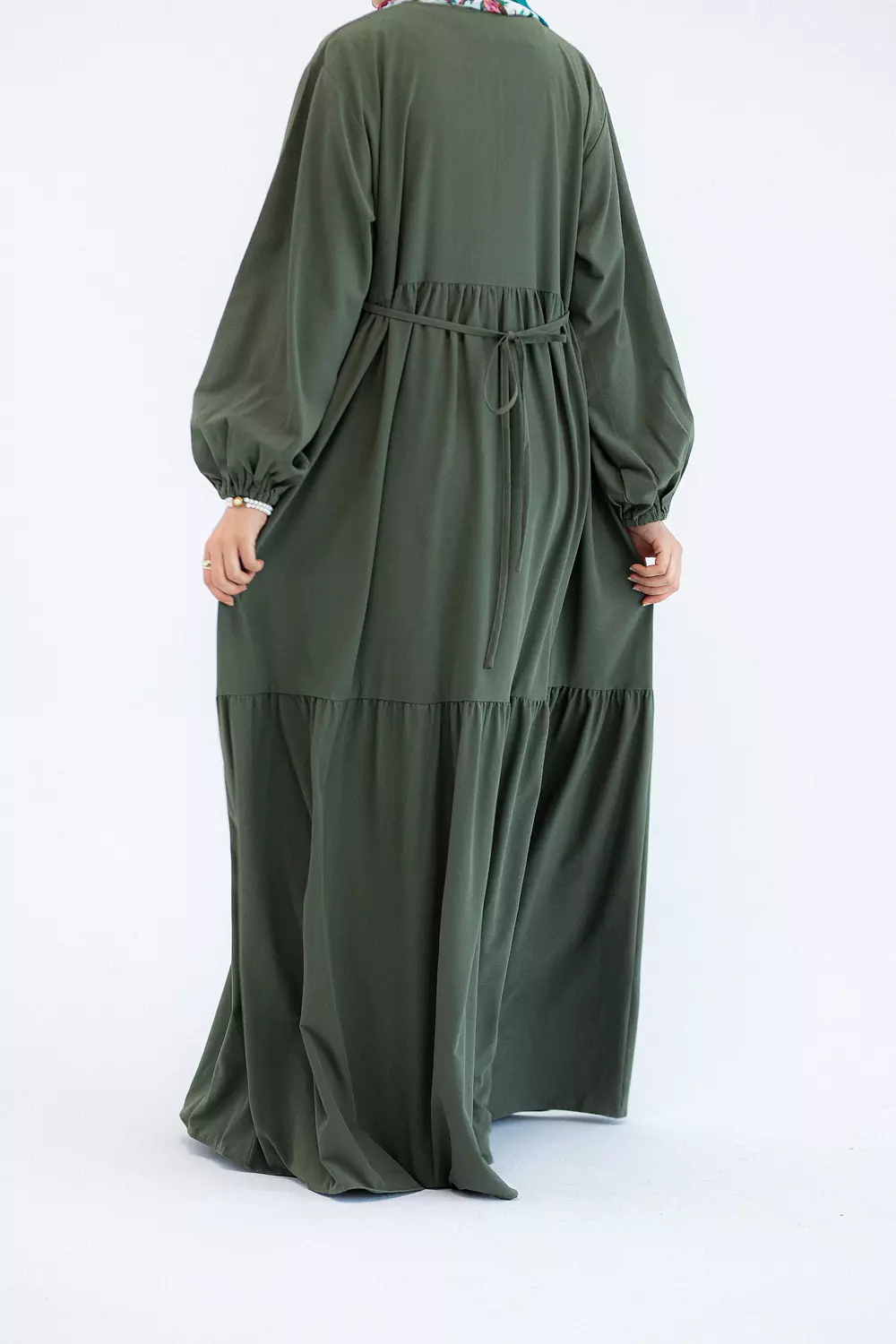 Plain Olive Dress with buttons and adjusting belt 3