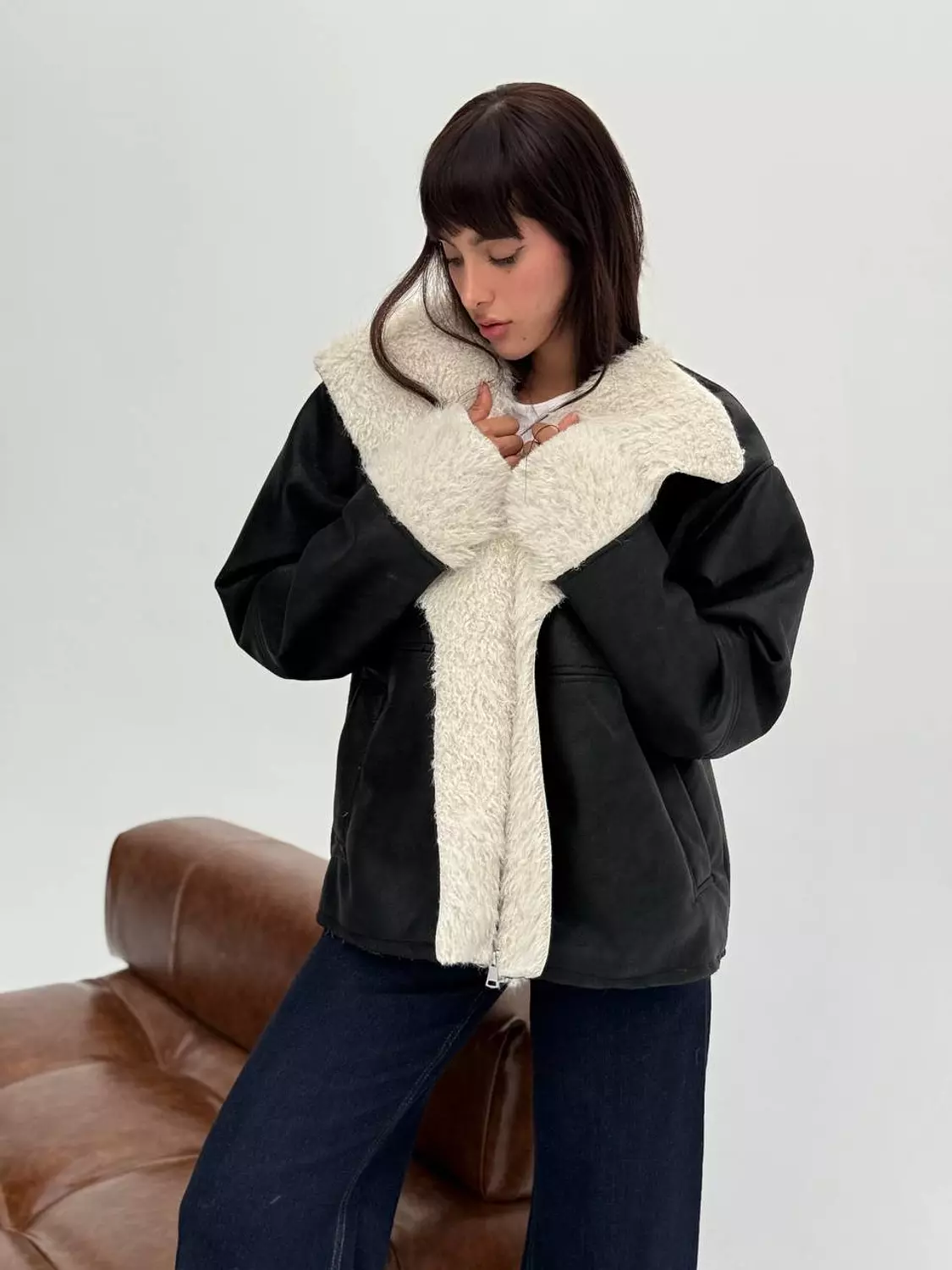 Leather jacket lined with fur 11