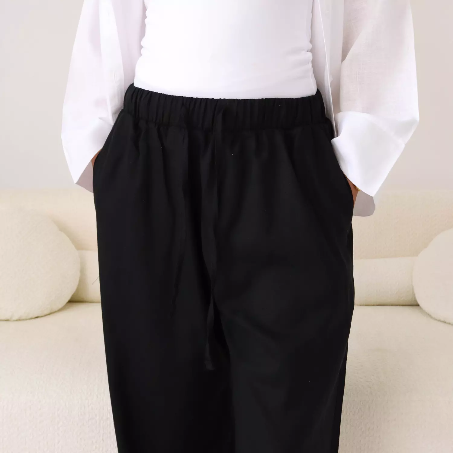 Cotton linen pants in Black  hover image