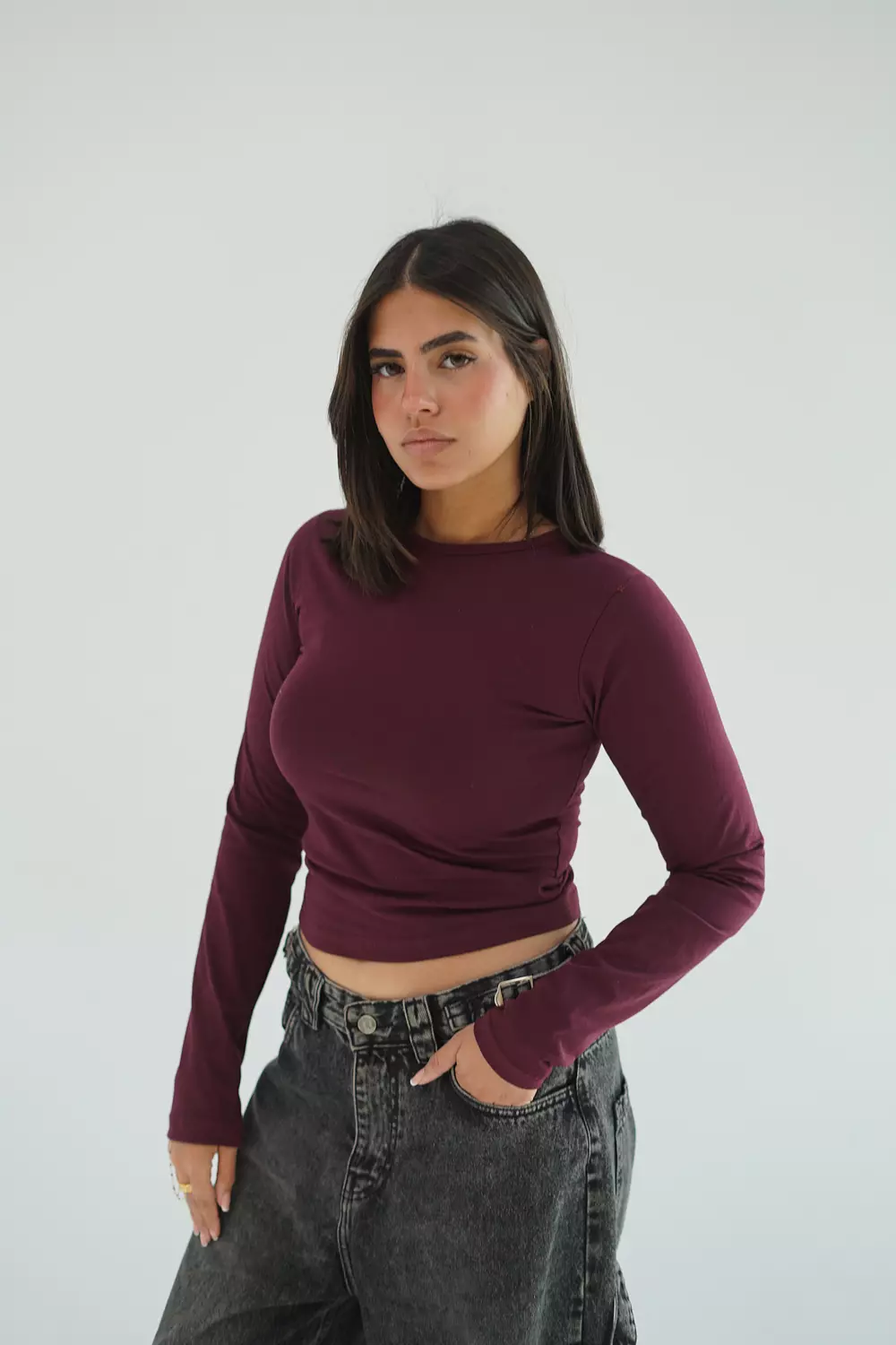 Burgundy top with long sleeve hover image