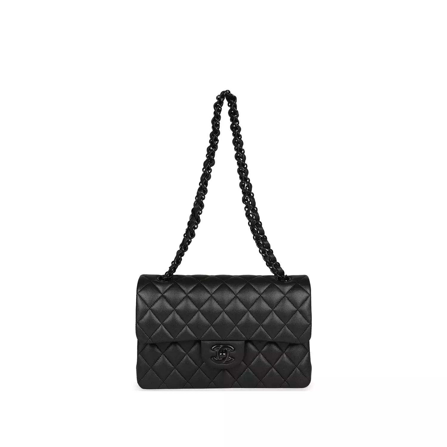 Chanel Small Classic Double Flap Bag in So Black iridescent lambskin with black hover image