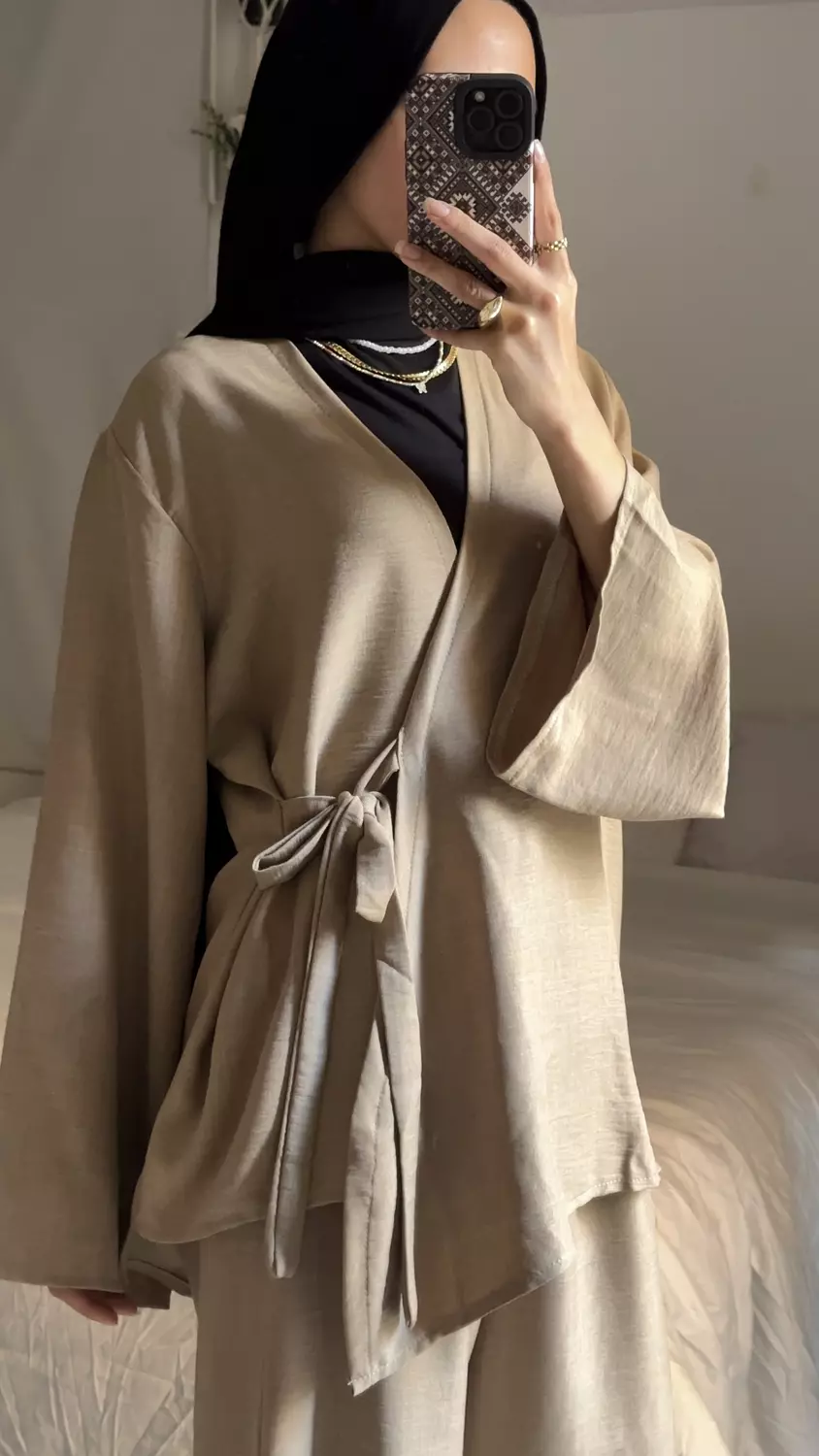 wrap linen set in café  hover image