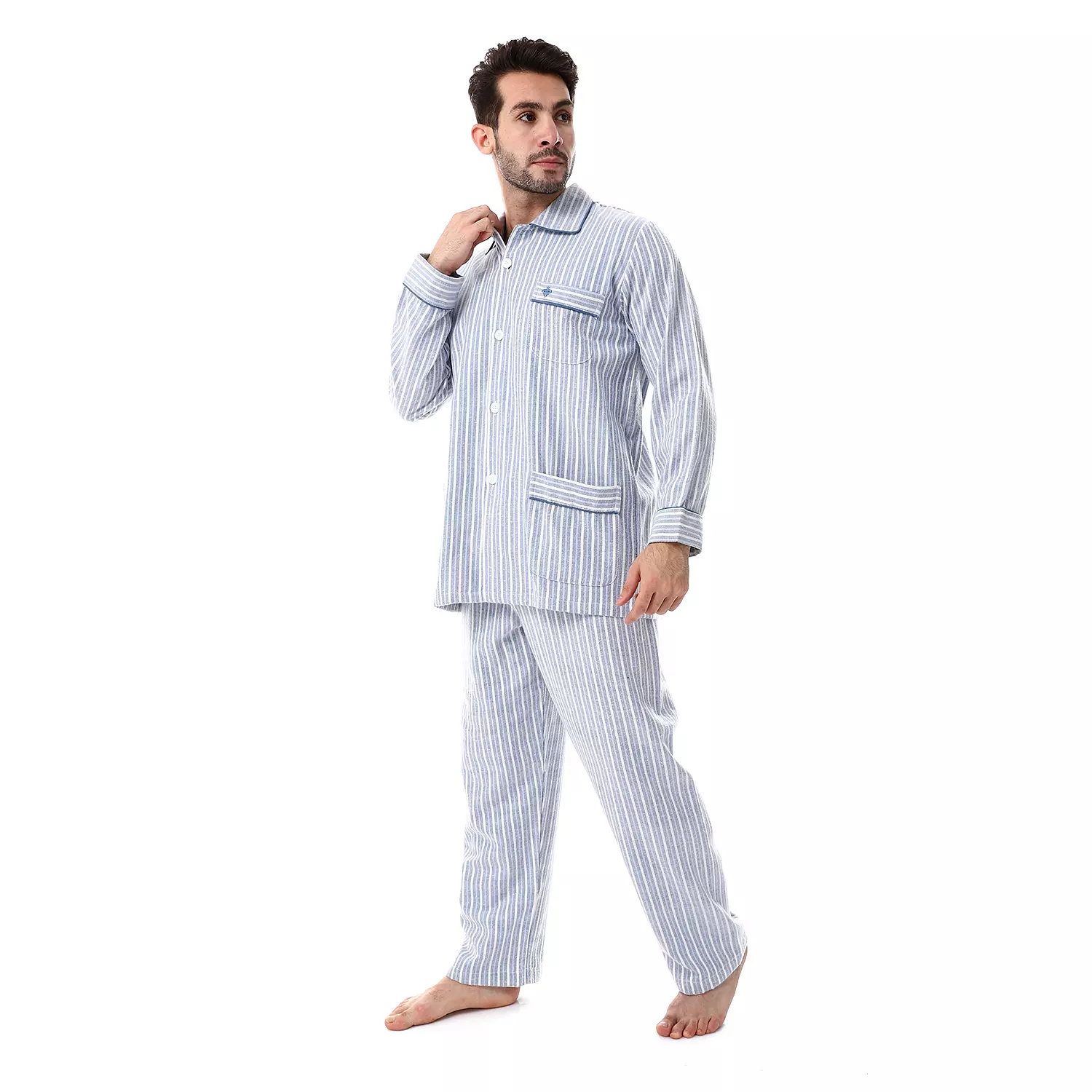 Shorto 2335 -3-24-بيجاما كلاسيك كستور -مقلم أزرق فاتح / أبيض - متعدد الألوان -  hover image