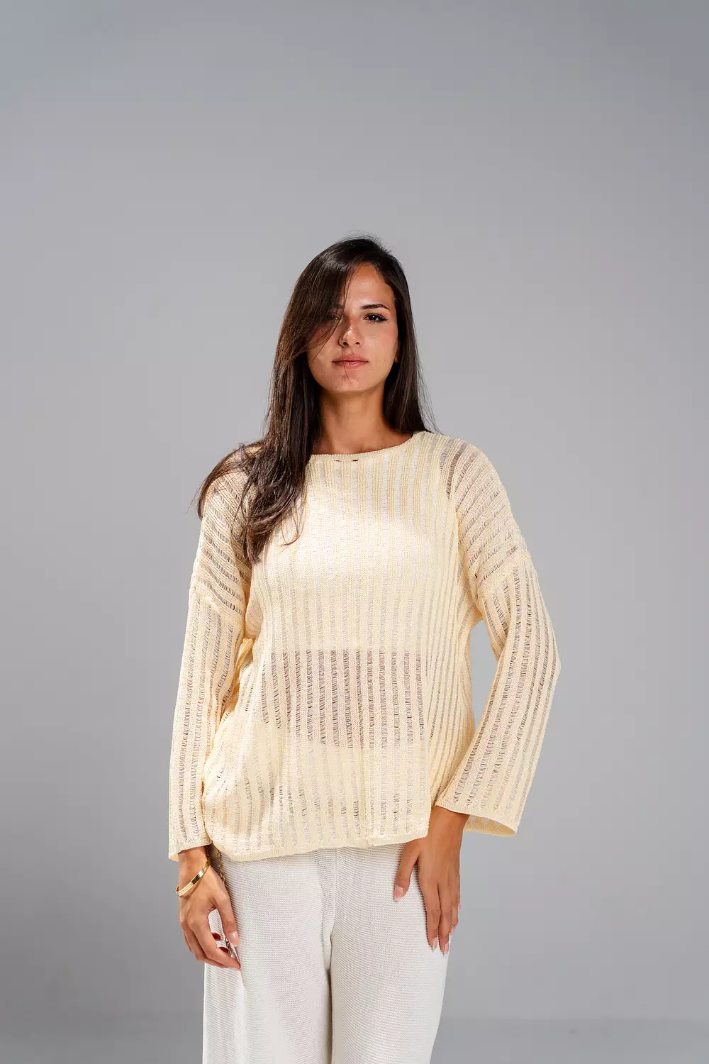 Golden Threads V2 Knit Yellow Over-sized Top image