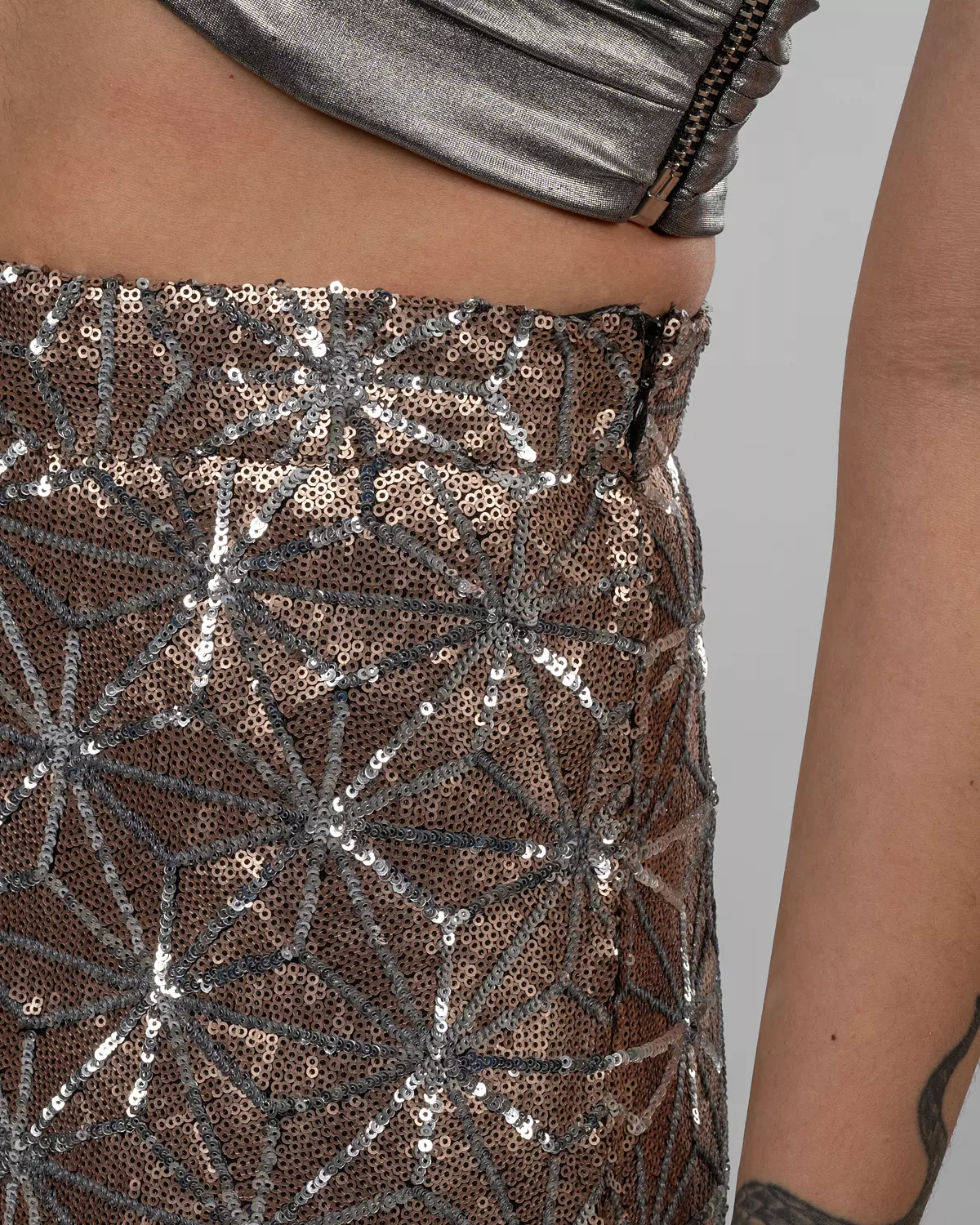 Bronze Geometric Sequin Wide-Leg Pants 4