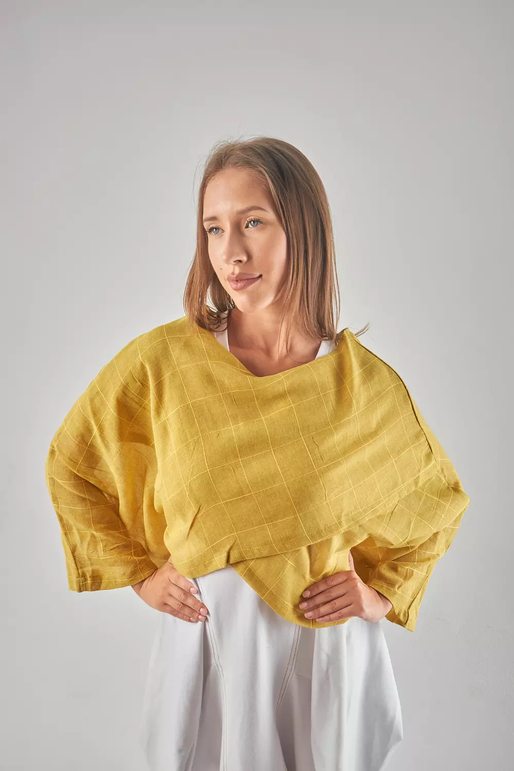 Yellow Cropped Mesh Linen Top  4