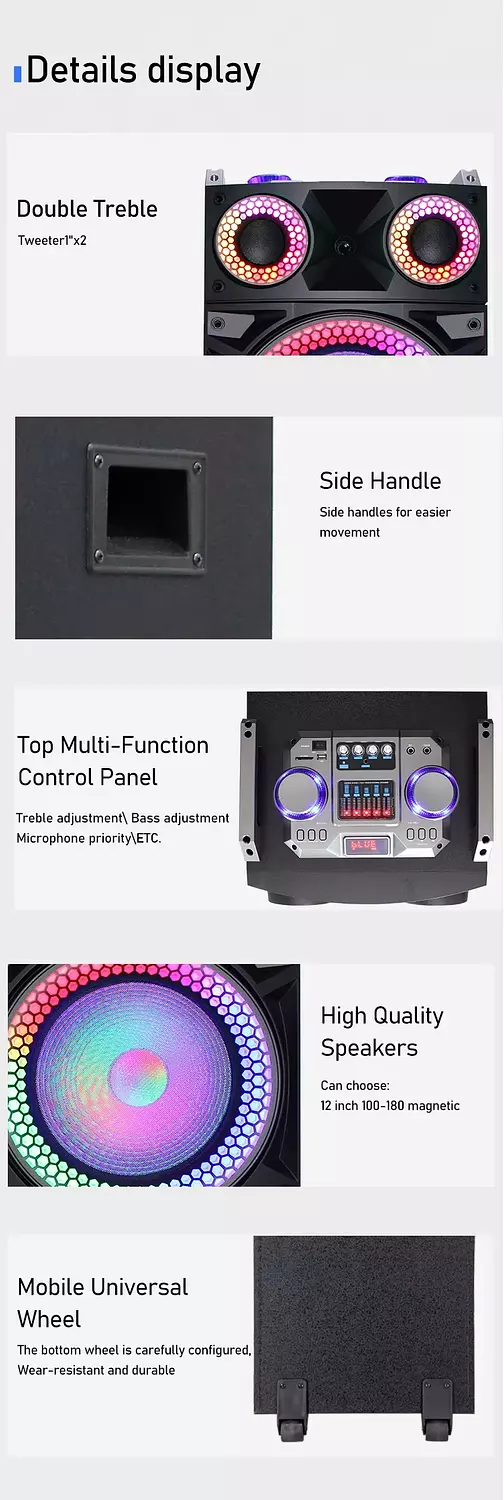 Vovo V-1215 Double 12 Inch Party Speaker with 100W Power 10