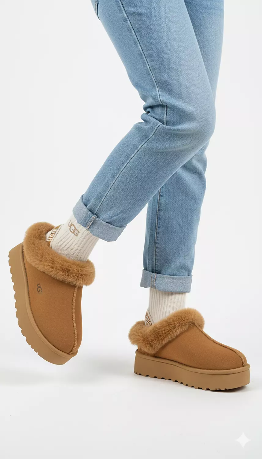 UGG Slippers with Faux Fur and a Thick Sole image