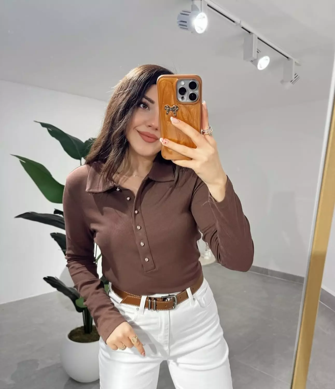 Brown Dilvin top with gold buttons  image