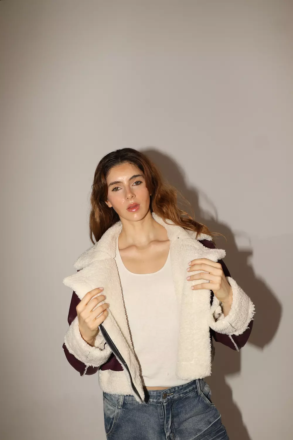 Wine Shearling Jacket 2
