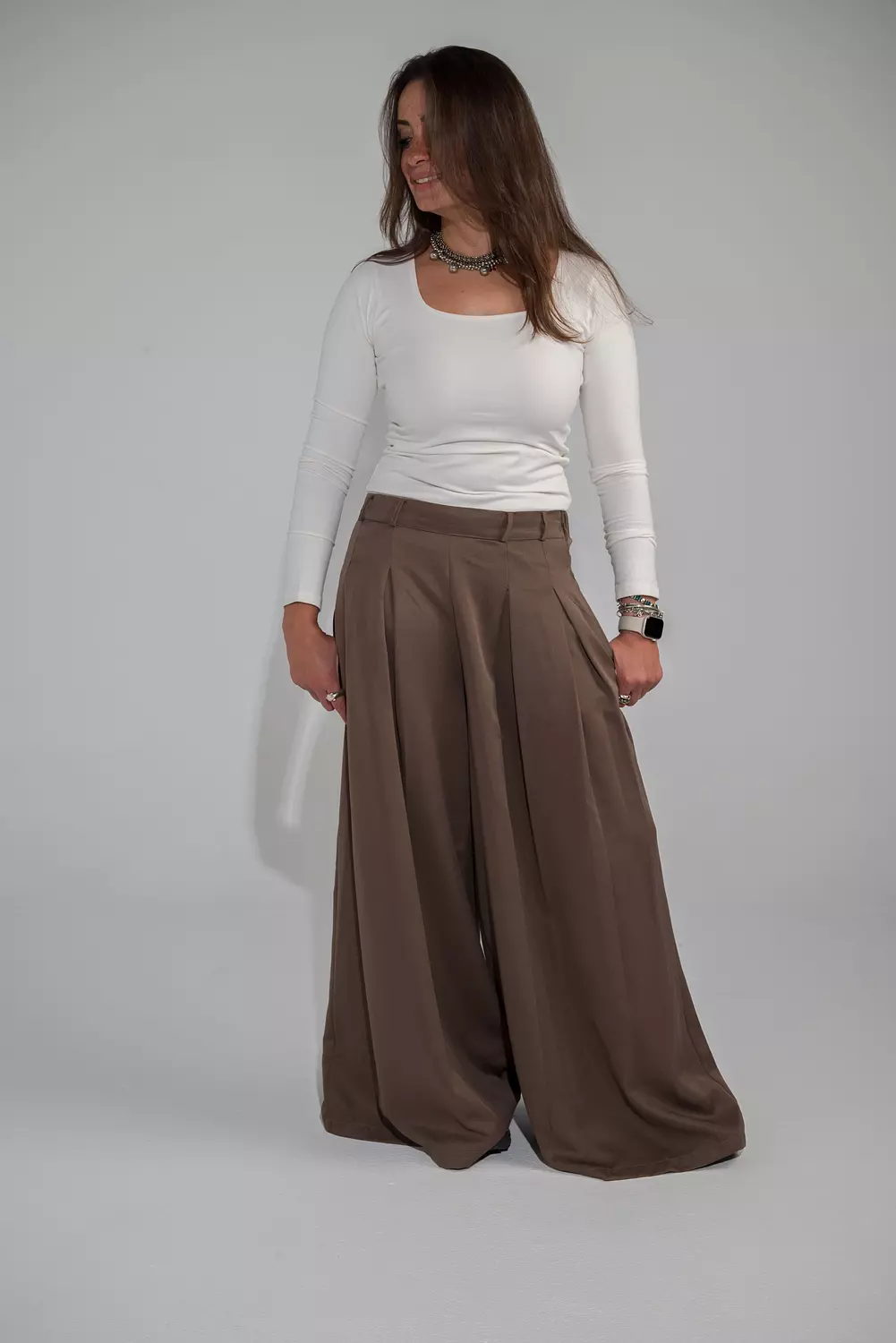 Fluid Palazzo Pants Beige image