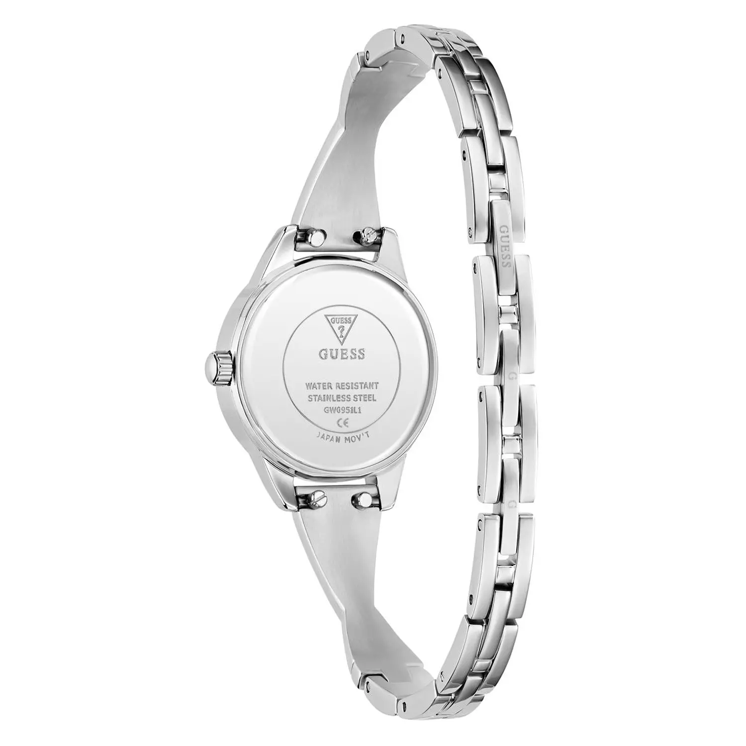 GUESS Ladies Silver Tone Analog Watch Silver Tone Recycled Steel & Genuine Leather Bracelet GW0951L1 6