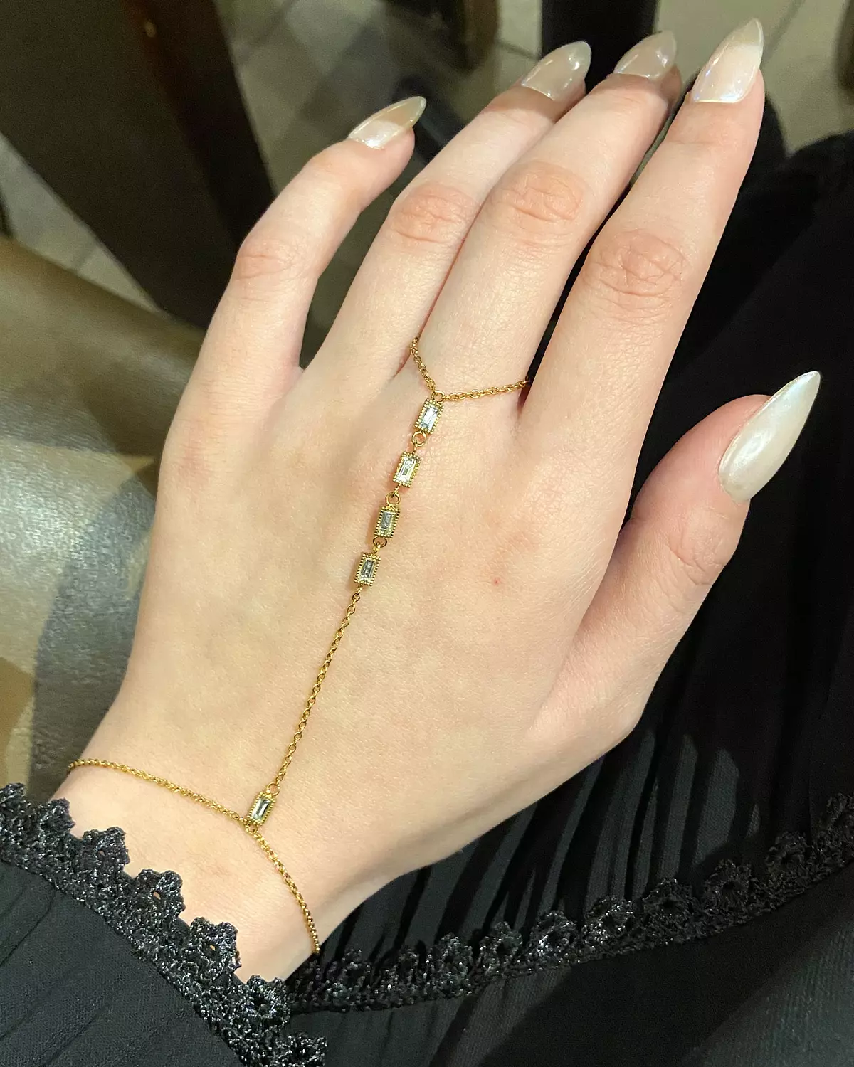 Square crystals shaped stainless steel hand chain  1