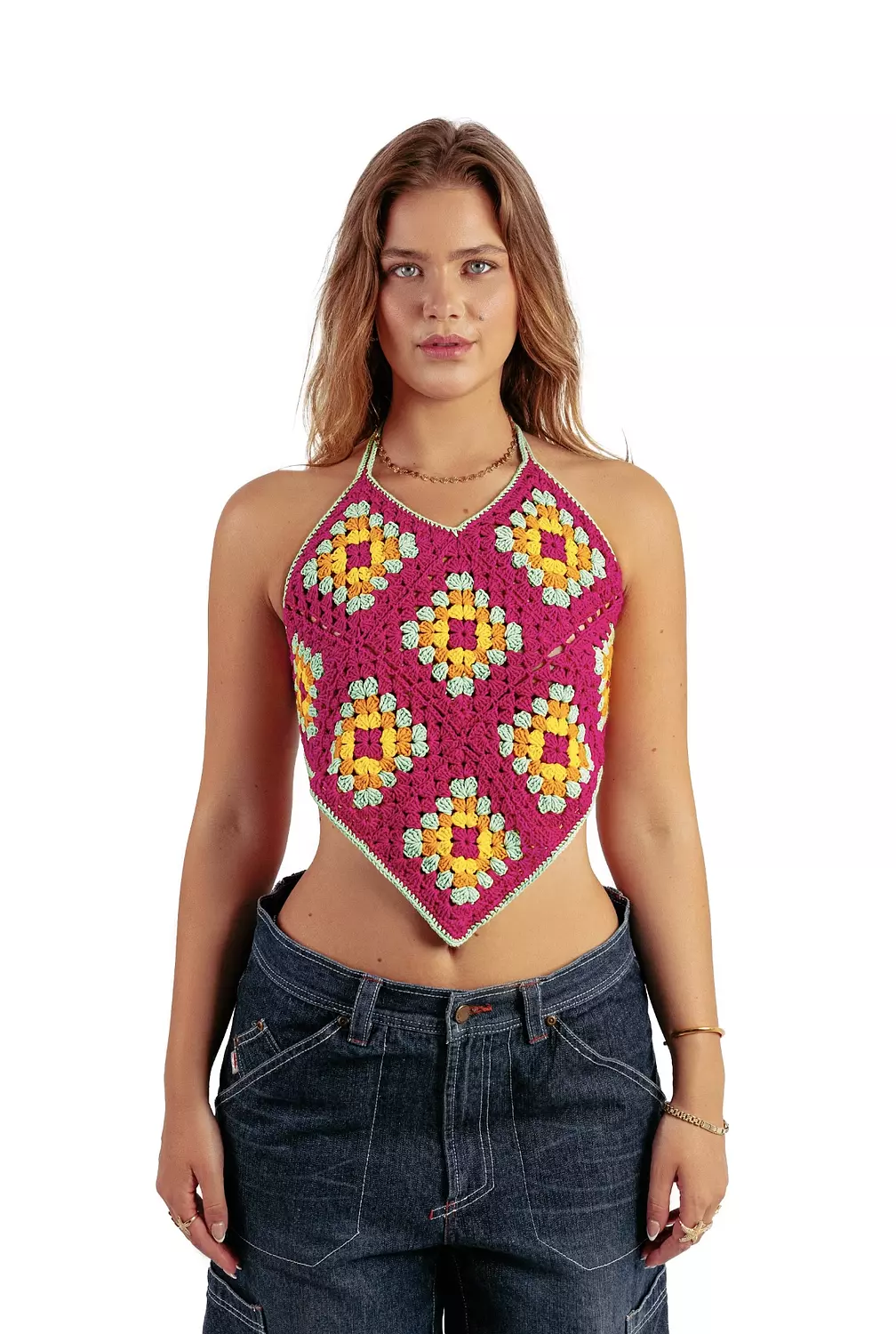 Backless Granny crochet top in pink  image