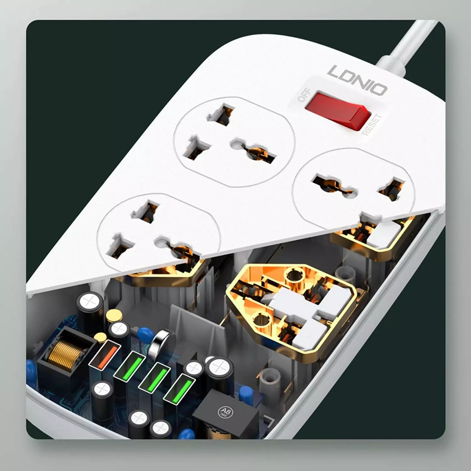 LDNIO SC4407 4-Socket Universal Power Strip with 4 USB Ports, 2500W, and Comprehensive Protection 6