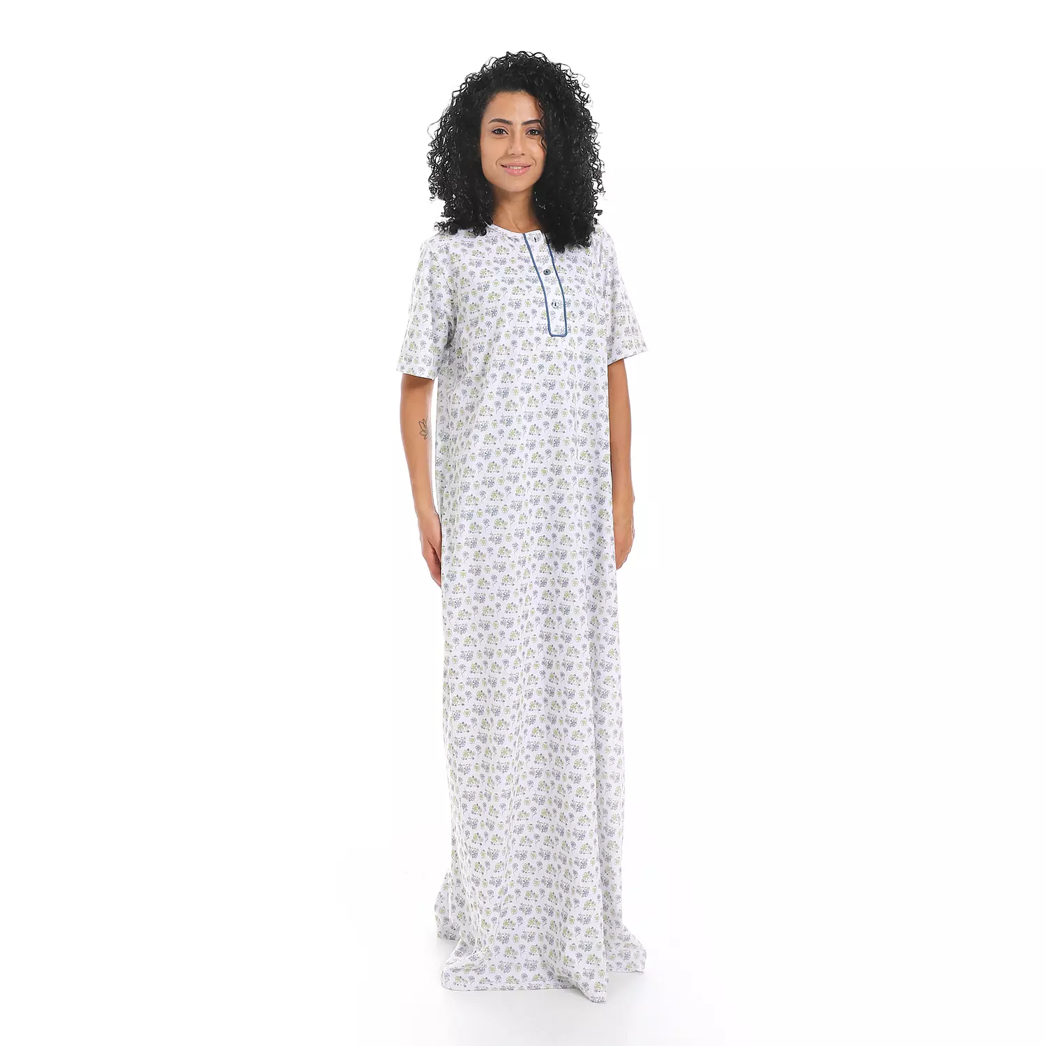  اقميص نوم نص كم مشجر ورده - ٢٤٨٨ - أبيض   image