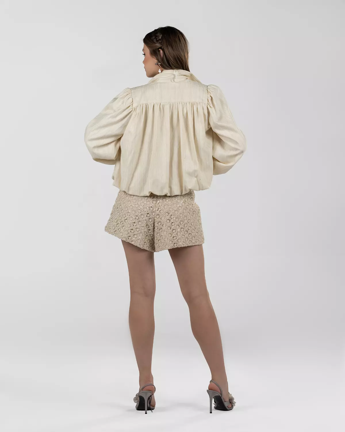 Refined Off-White Silk Jacquard Turtleneck Top 4