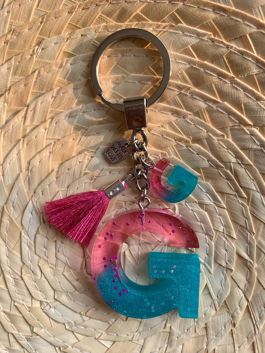 Resin Letters Keychain ( Fuschya & Teal ) "By Order"  6