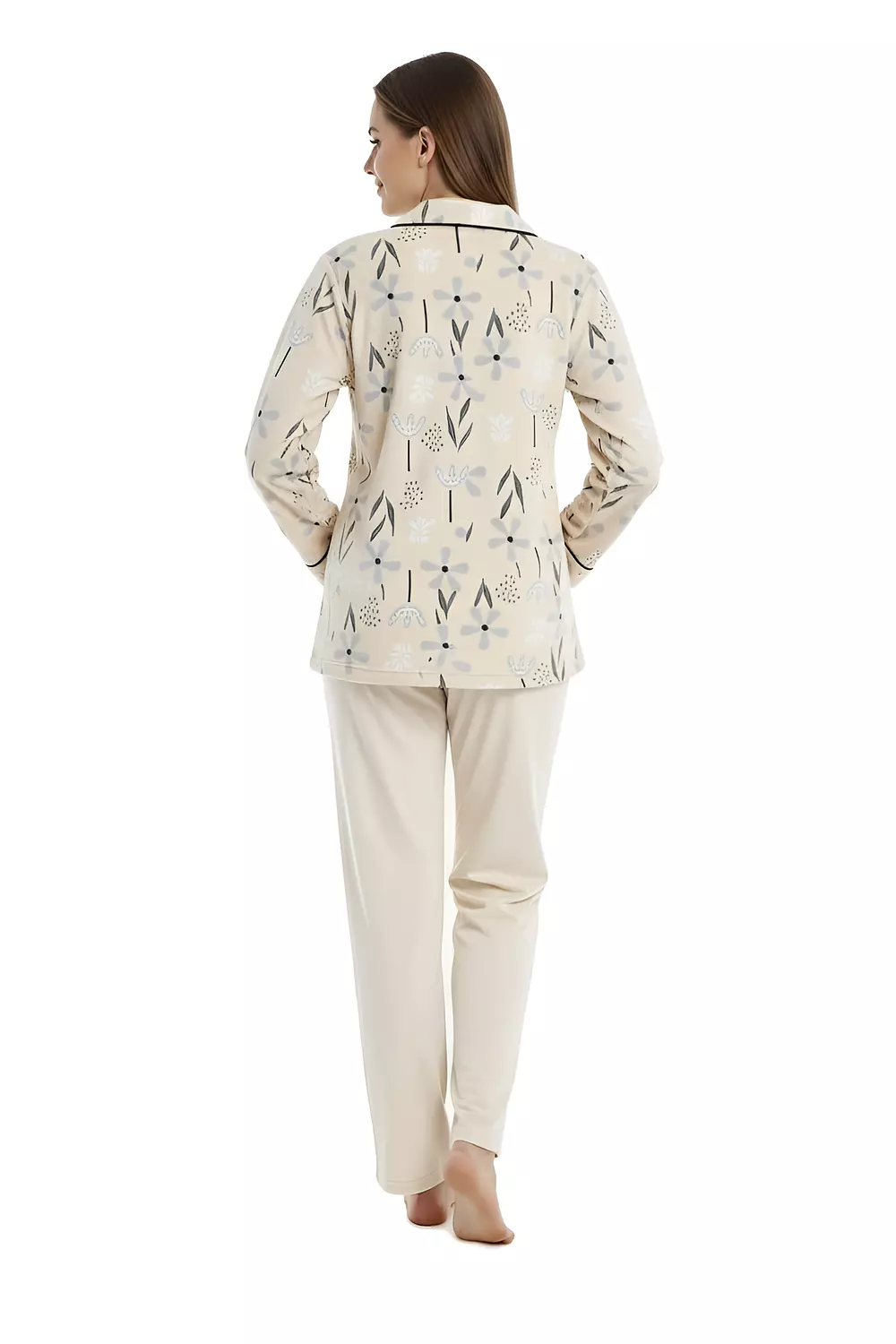 Women Classic Fleece PJ - 2707 - Flowers - Light Beige 4