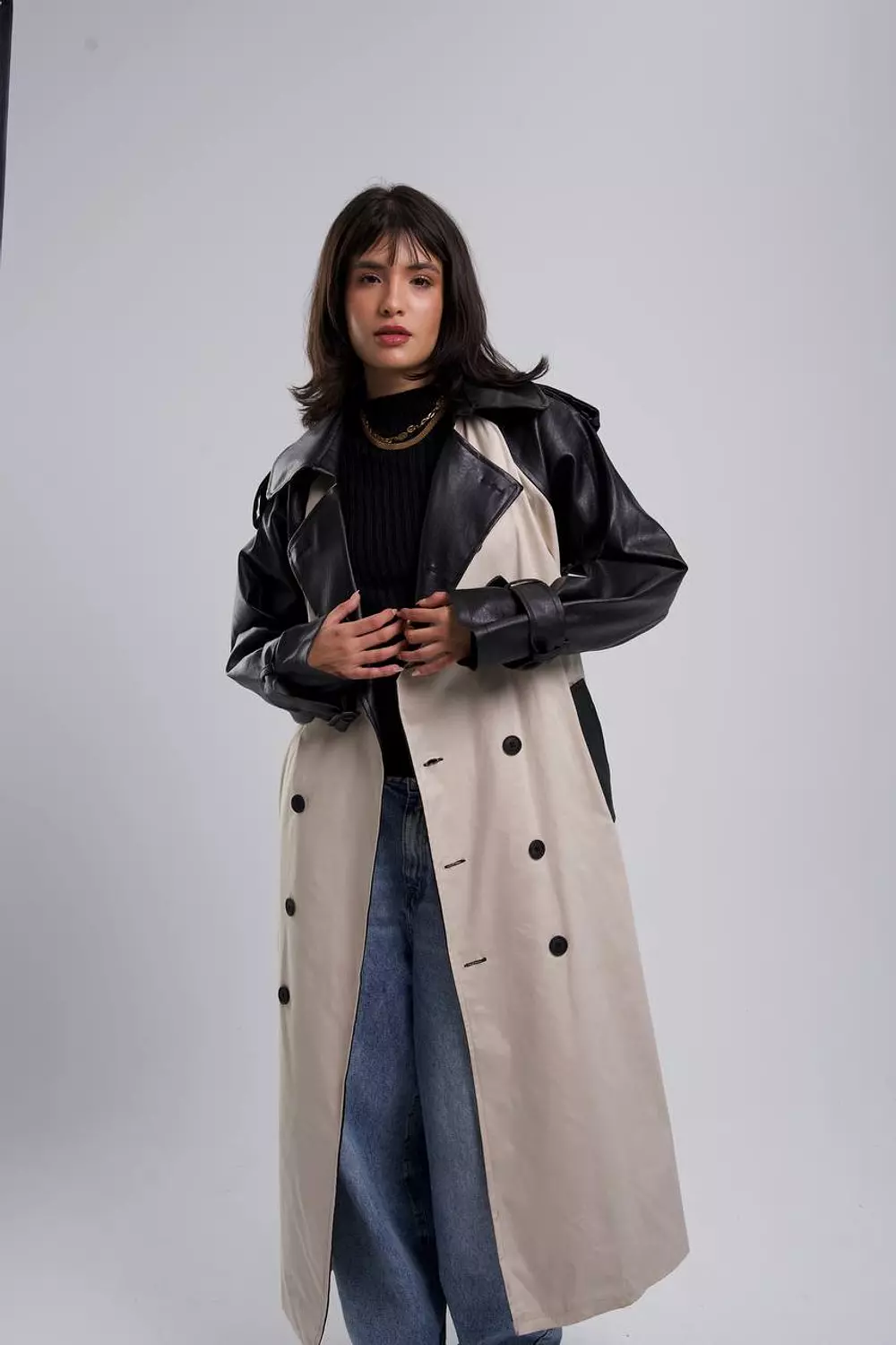 Leather*Gabardine Trench coat  6