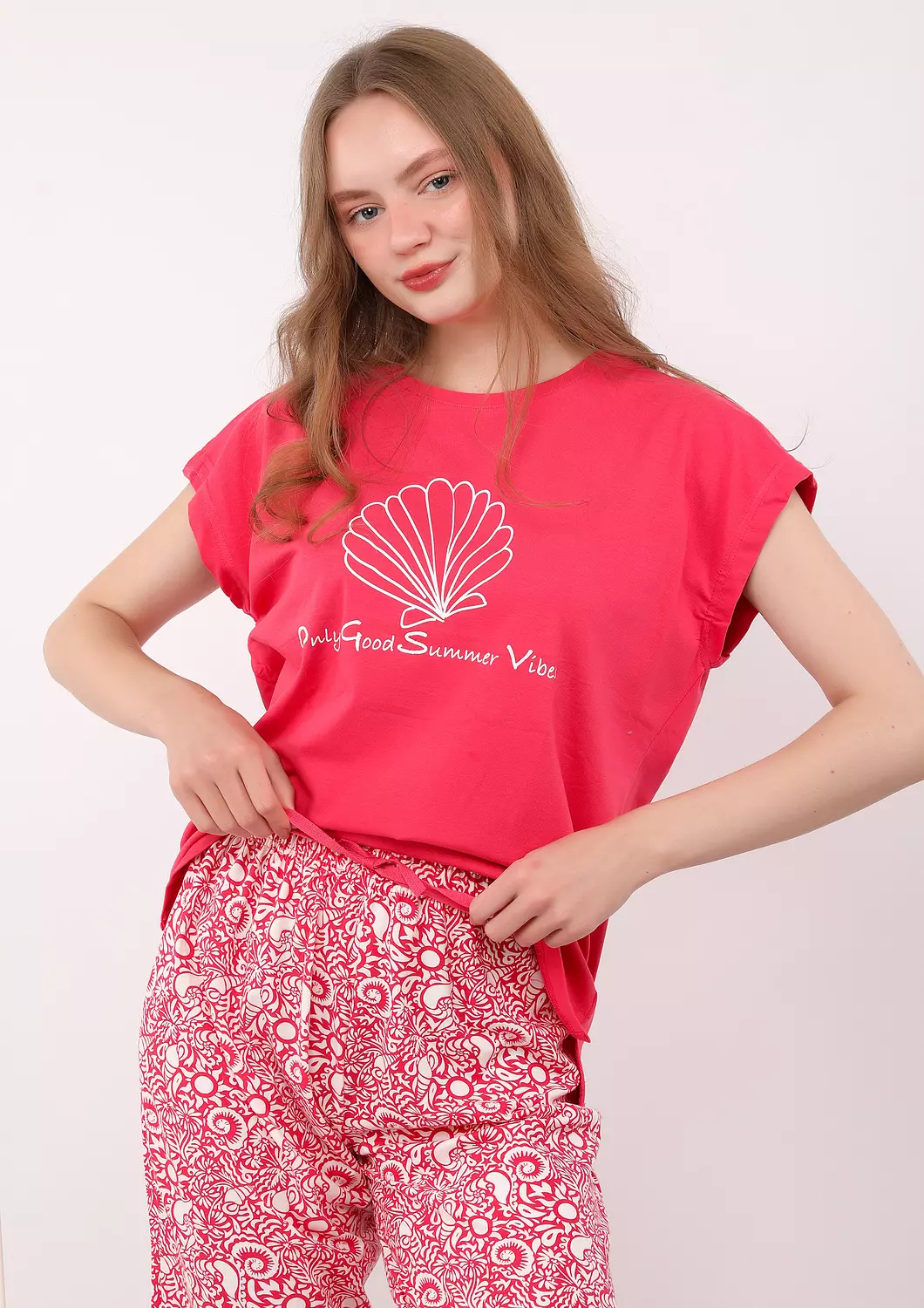 S301 Coastal Breeze Seashell Capri Pants Pajama Set 5