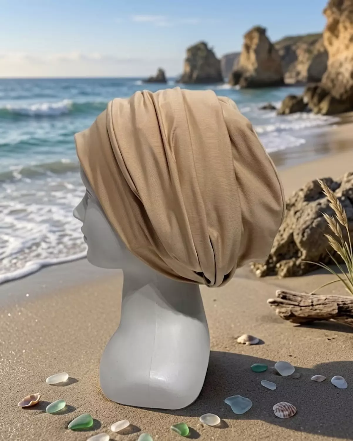 Double Layered Swimming Turban-Beige image