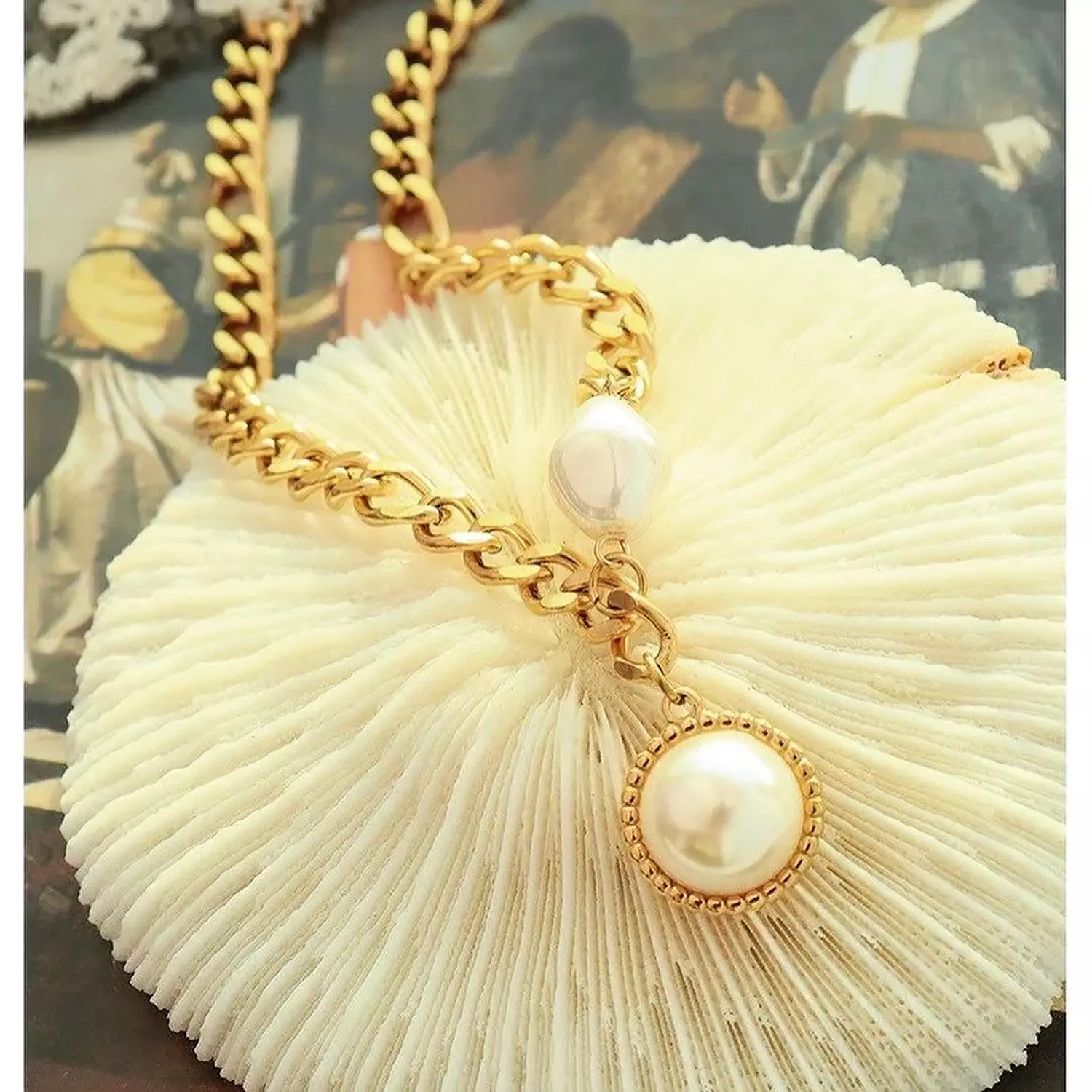 Pearl pendant chain necklace image