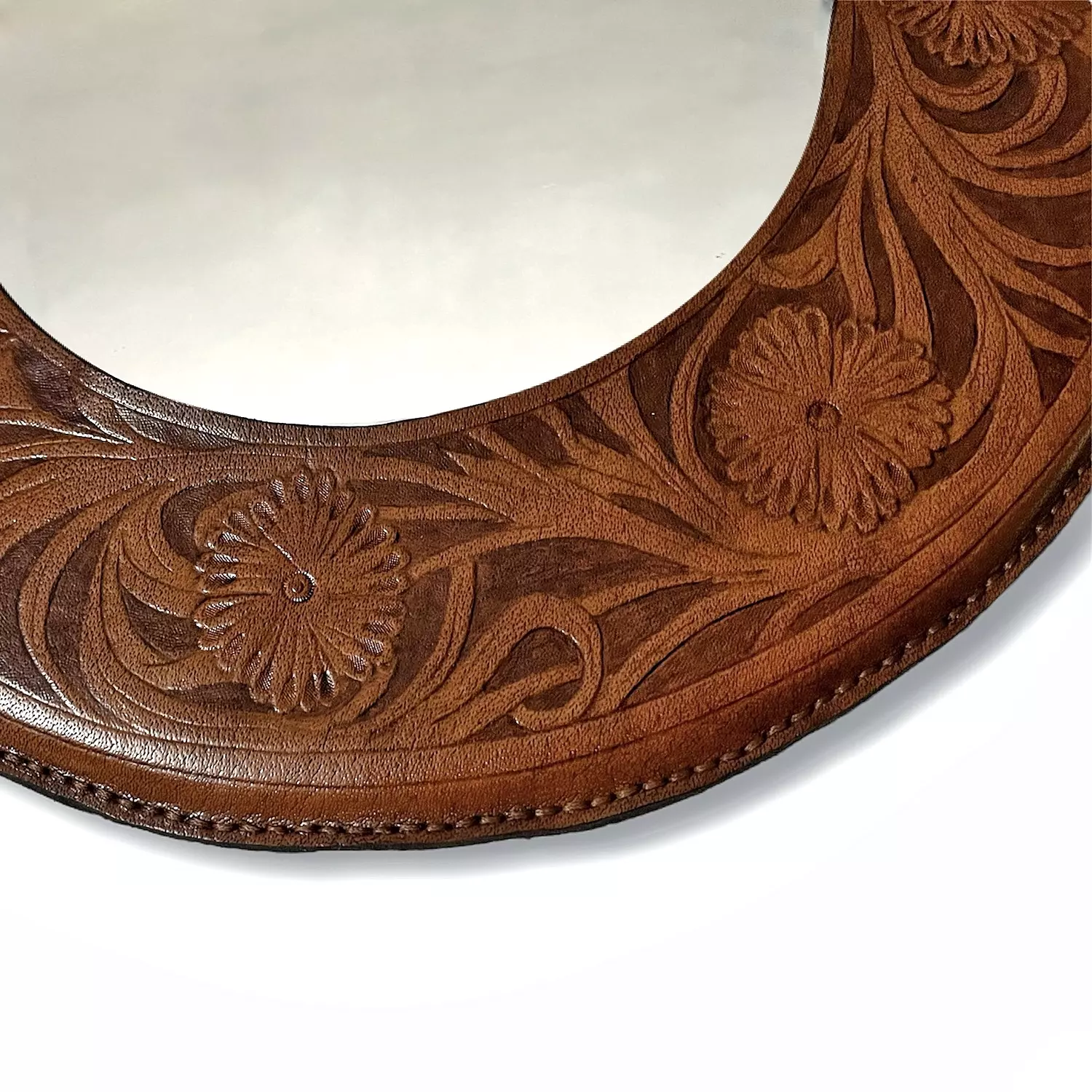 Tooled floral leather mirror 4