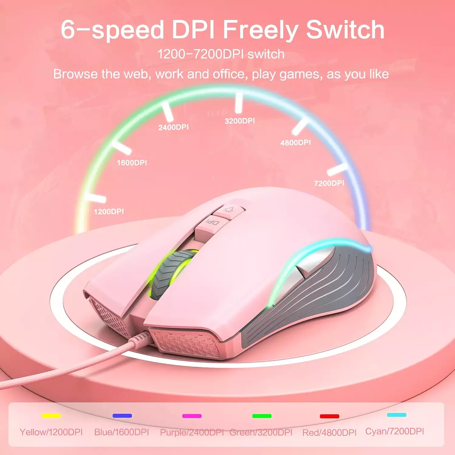 Wired Gaming Mouse, Up to 7200 DPI, RGB Lighting, Onikuma CW908 5