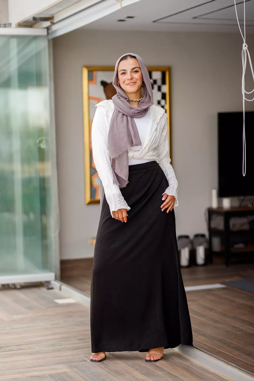 Black maxi satin skirt image