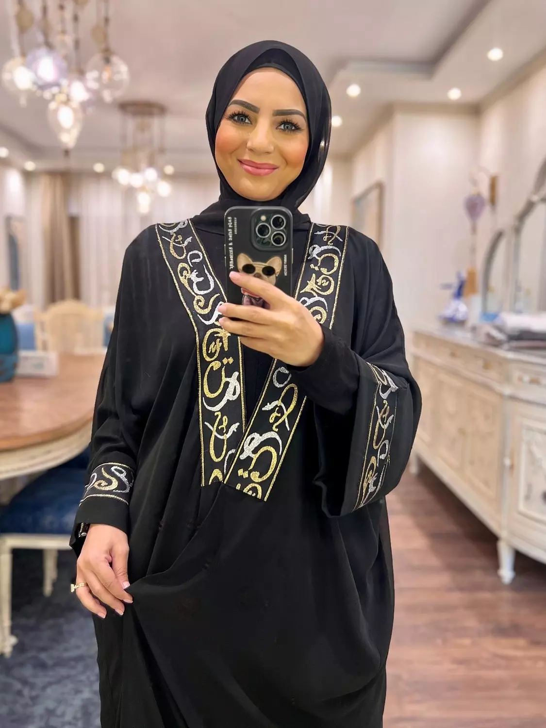 Chiffon Abaya with Arabic Embroidery - Black 1