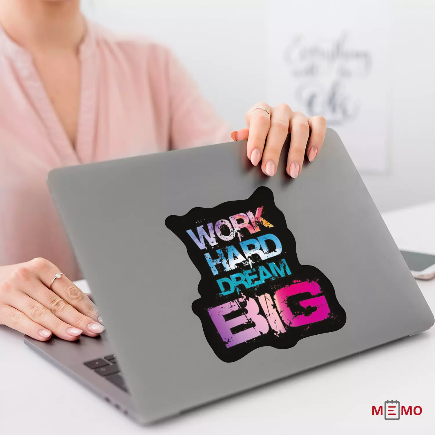 Memo Work Hard Dream Big sticker, 11x13cm, 1 Pieces, for Laptop ,Notebook ,tablet & Car image