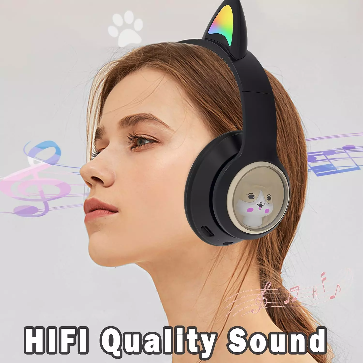 M31 Bluetooth Headphones with 6D Stereo Sound - RGB Lighting - Support TF Card and FM Radio - Black 6