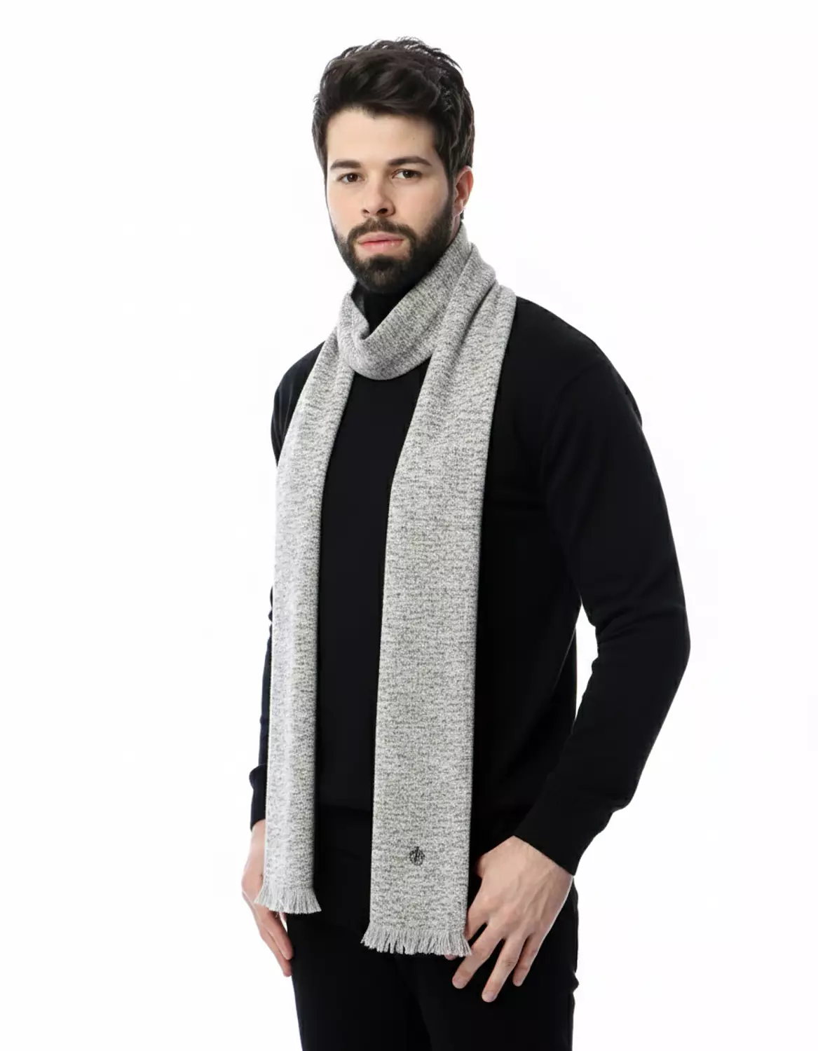 شال كلاسيكي منقط - 2389 - رمادي فاتح * نقط سوداء hover image