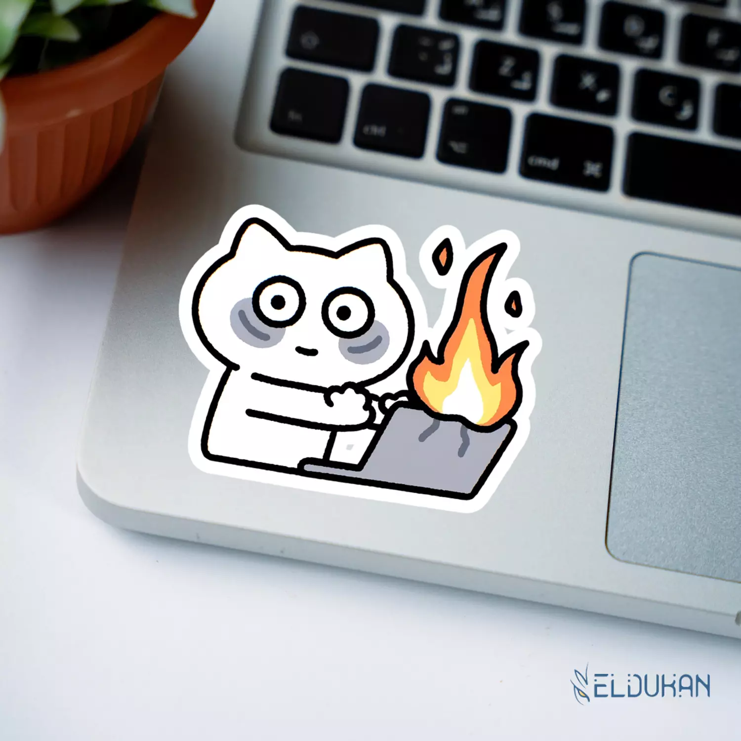 Laptop on fire sticker image