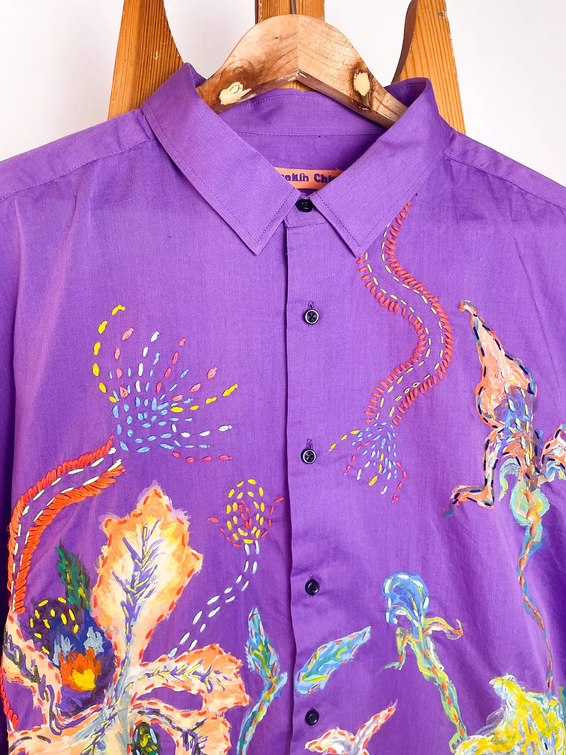 “Abstract Bloom”  Hand-Painted & Embroidered Cotton Shirt 2