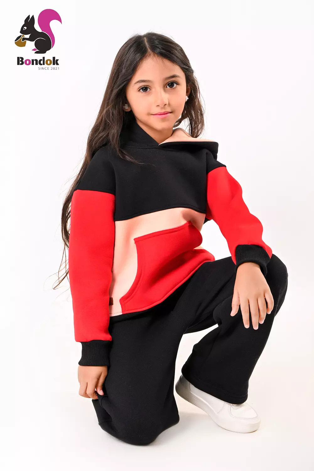 BONDOK Kids Color-Block Hoodie Tracksuit Set – Warm meltone Top & Jogger Pants, Kangaroo Pocket, Soft Lining, Girls Winter Outfit (Ages 3–14) 7