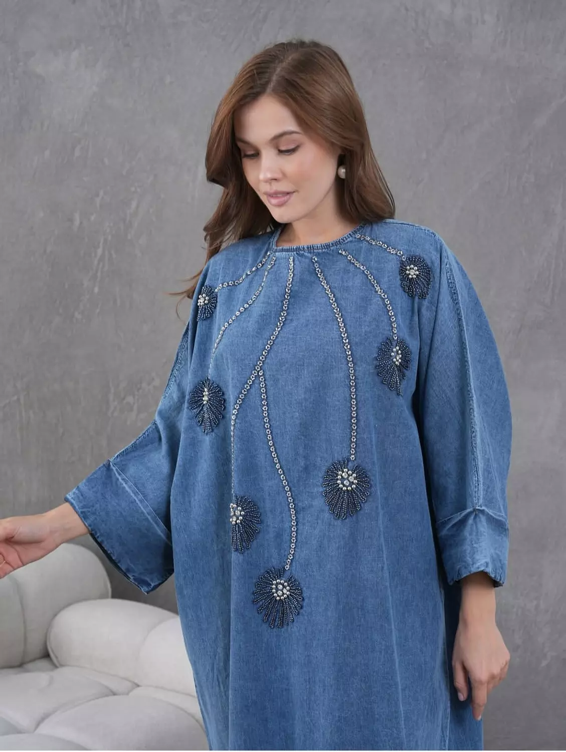 Denim dress with beads  6