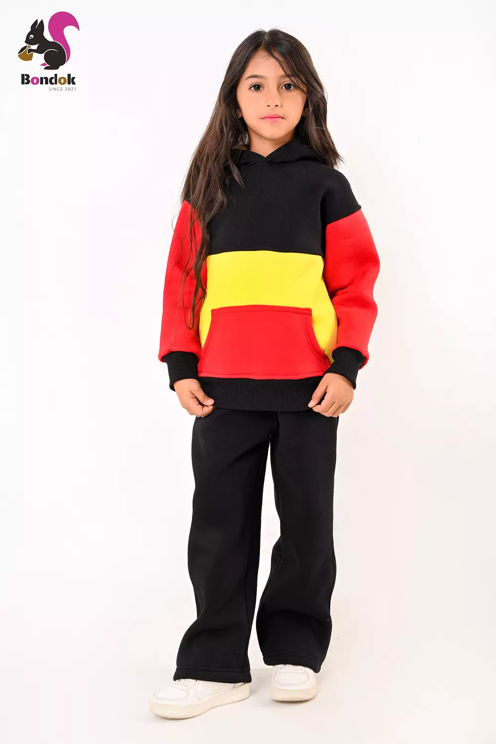 BONDOK Kids Color-Block Hoodie Tracksuit Set – Warm meltone Top & Jogger Pants, Kangaroo Pocket, Soft Lining, Girls Winter Outfit (Ages 3–14) 4