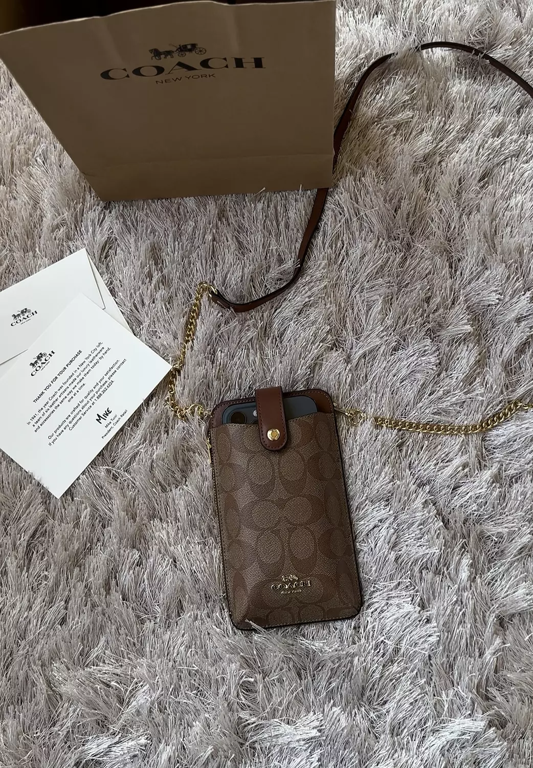 Coach Phone Crossbody In Signature Canvas tan brown 1