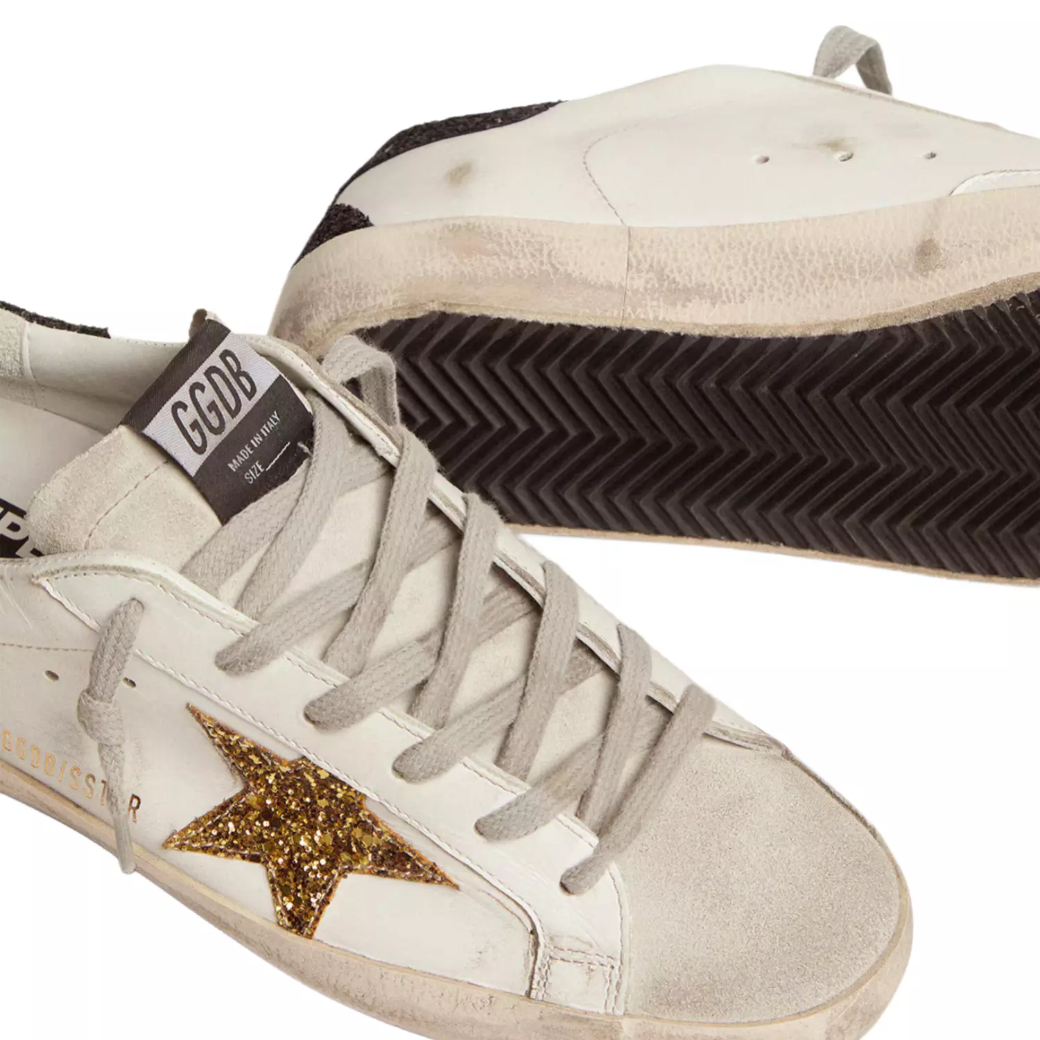 Golden goose Super-Star in nappa leather with gold glitter star and black glitter heel tab 2