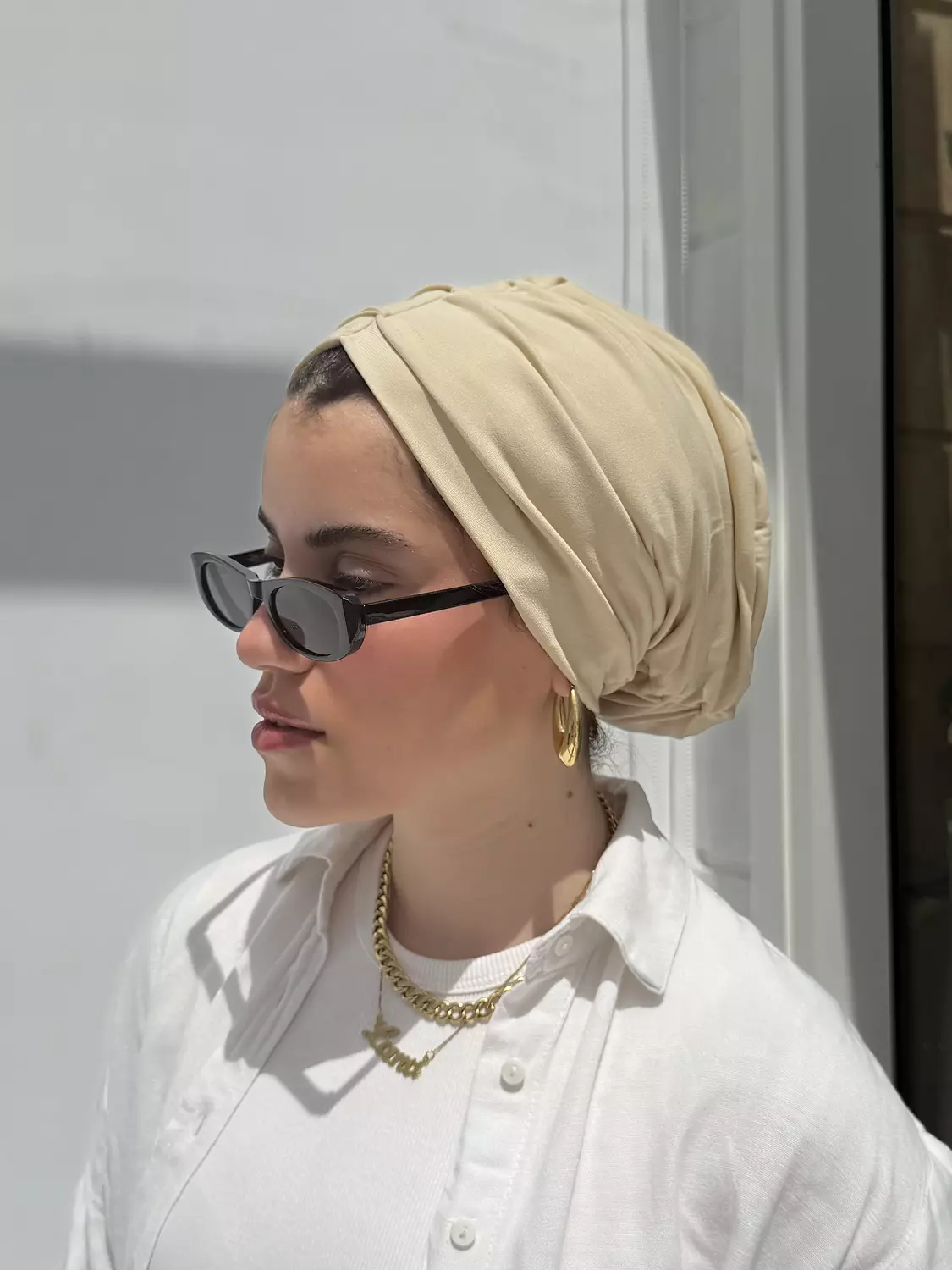 The creamy beige turban 4