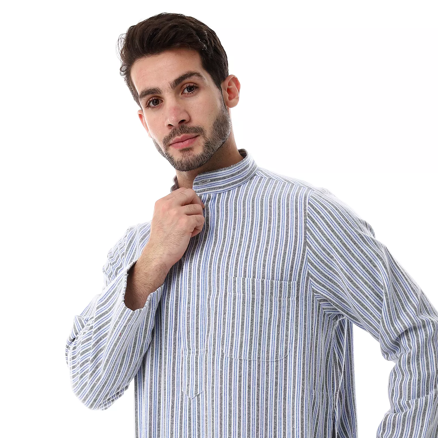 Shorto Men's Kastoor Galabeya - 24 -1- Blue * Dark Grey * White -2341 2